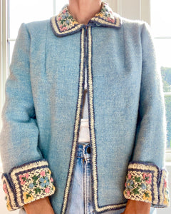 Vintage Handwoven Blue Wool with Embroidery Jacket