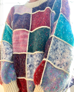 VINTAGE Handknit Mohair Patchwork Crochet Sweater