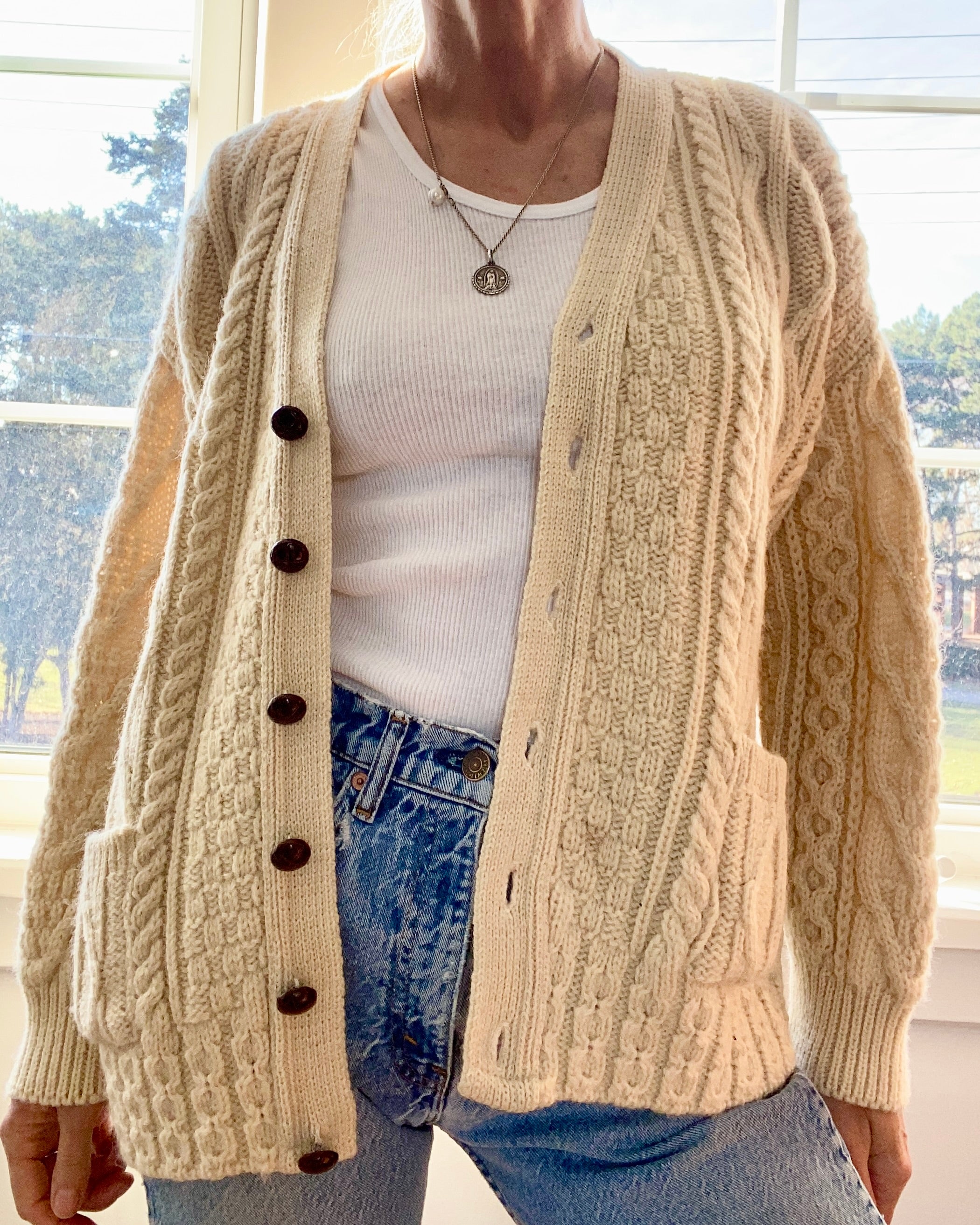 VINTAGE Irish Fisherman Cable Wool Cardigan M