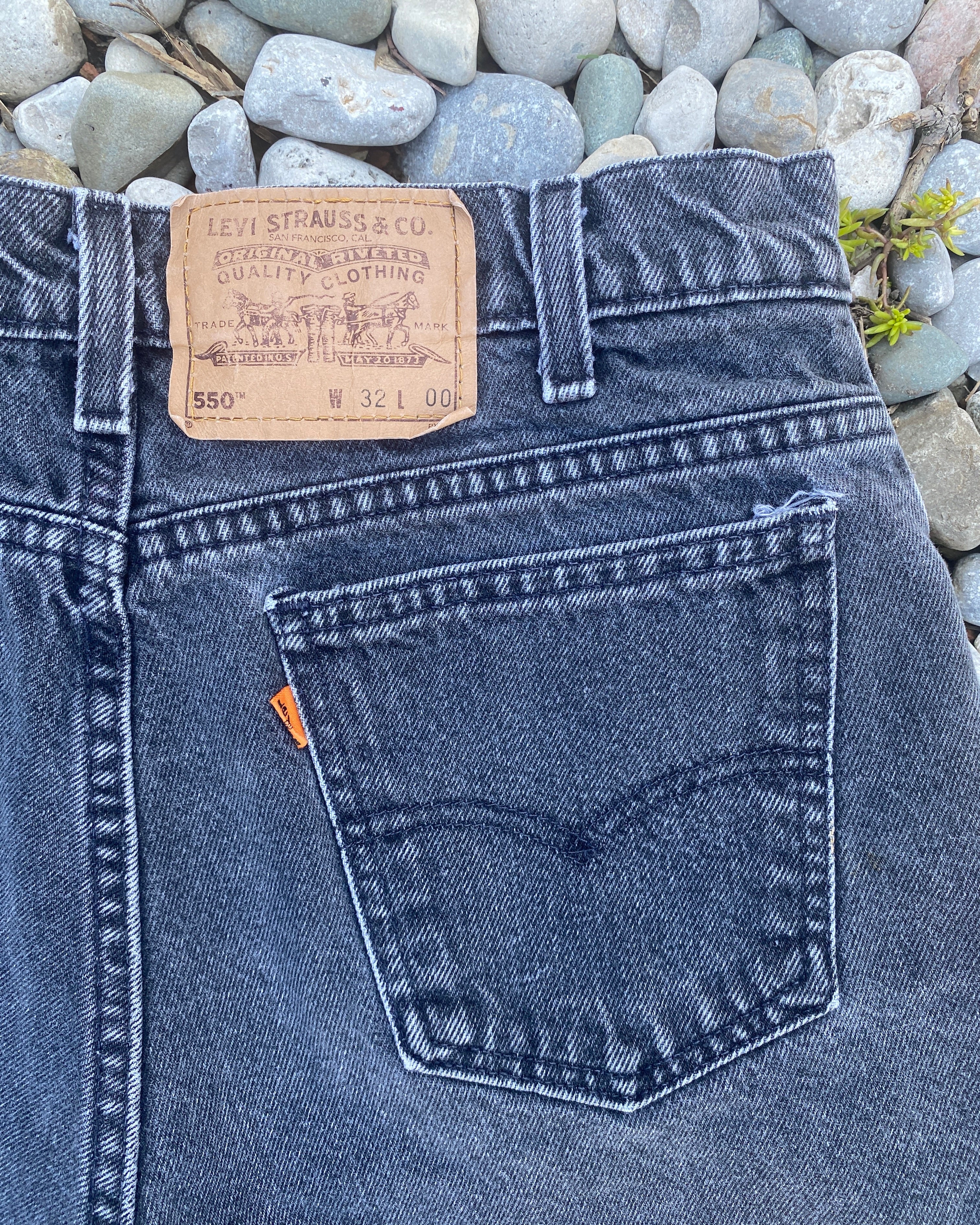 Vintage 1990s Levis Orange Tab Black Denim Jeans Shorts Cutoffs 31 Made in USA