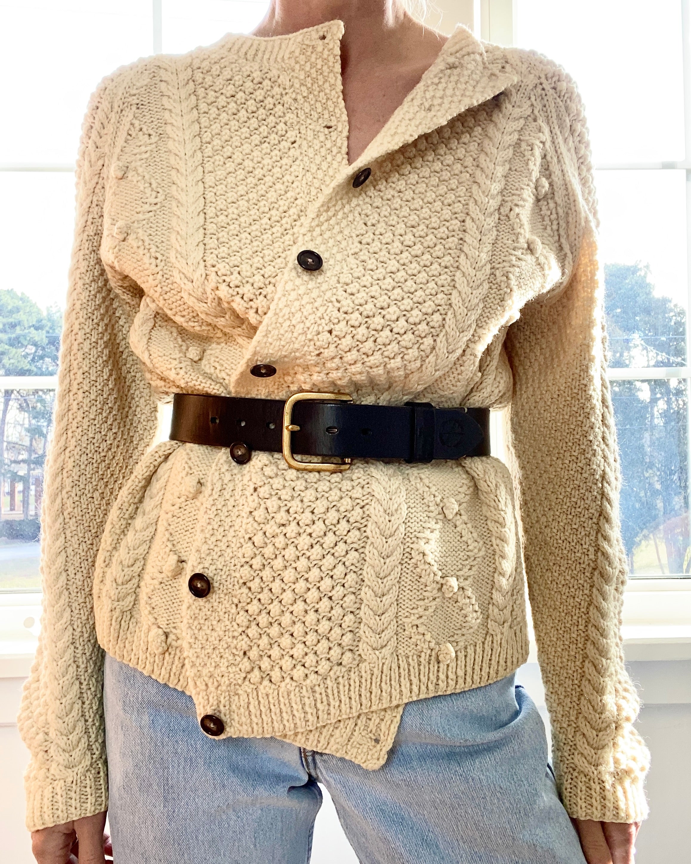 VINTAGE Fisherman Multi stitch Wool Cardigan