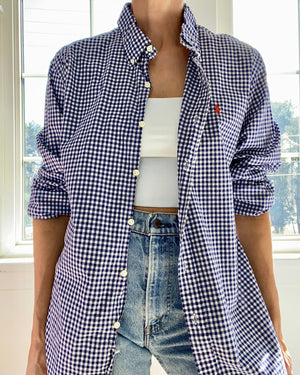 Vintage Ralph Lauren Mens Blue Gingham Button Down Shirt
