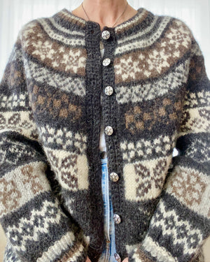 Vintage All Over Fair Isle Shetland Style Hand knit Wool Sweater in Earth tones M to L