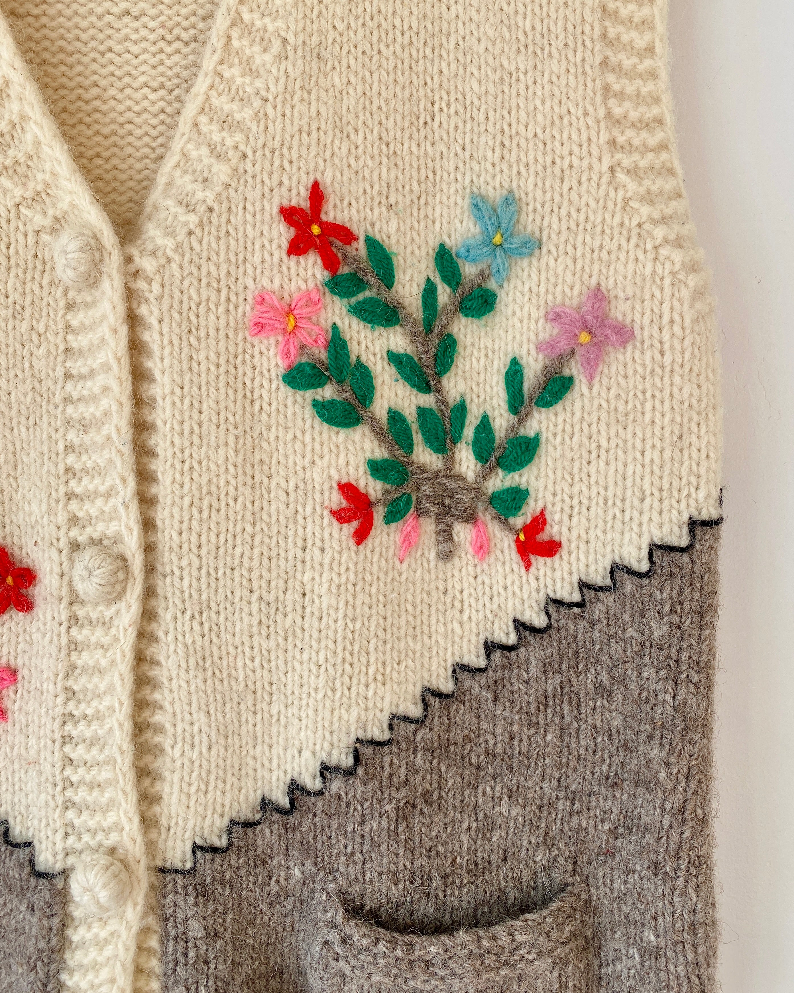 Vintage Handknit Wool Folk Embroidered Vest ML L