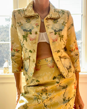 Vintage Runway OSCAR DE LA RENTA Silk Floral Brocade Skirt Suit Size 8 10