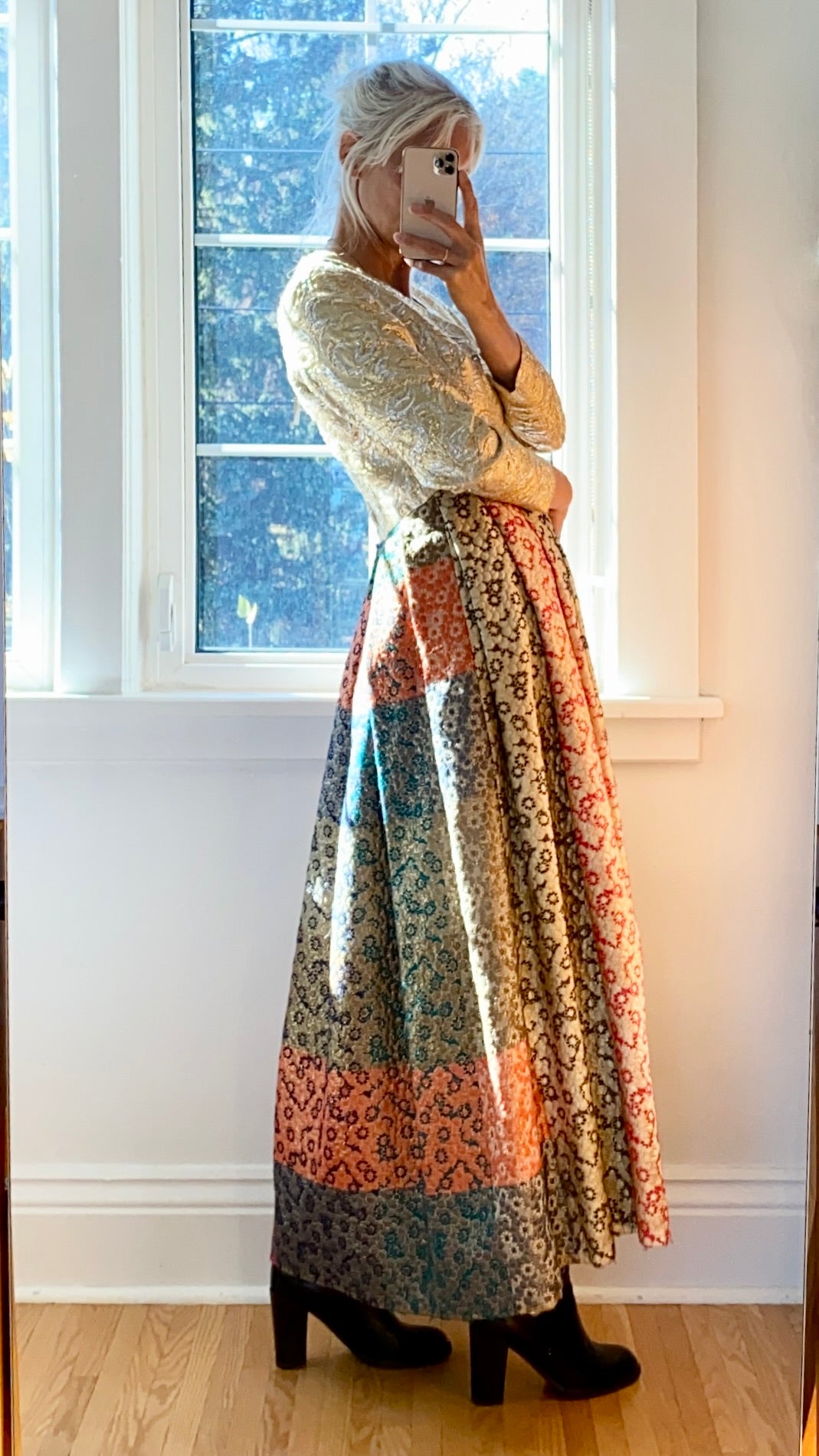VINTAGE 1960s Morton Myles for Malcolm Charles Gold Floral Brocade Gown Dress 8 M