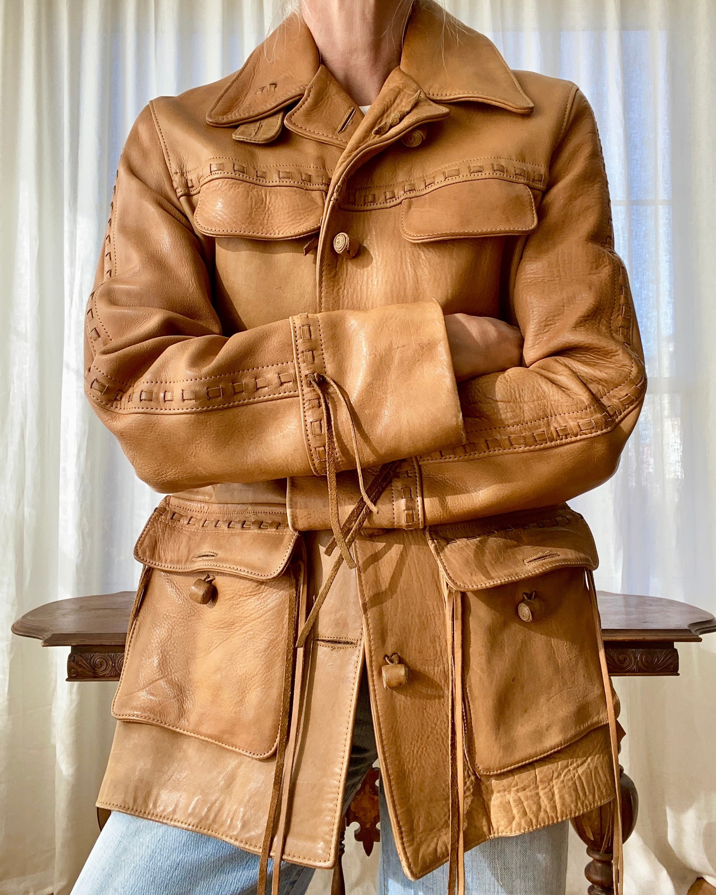 Vintage 1990s Pioneer Wear Leather Ranch Riding Coat Jacket