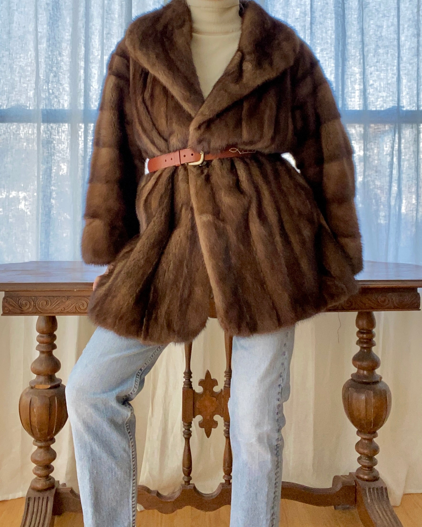 Vintage Christian Dior Shawl Collar Brown Mink Coat Jacket L XL