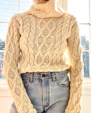 Vintage Cream Aran Cable Turtleneck