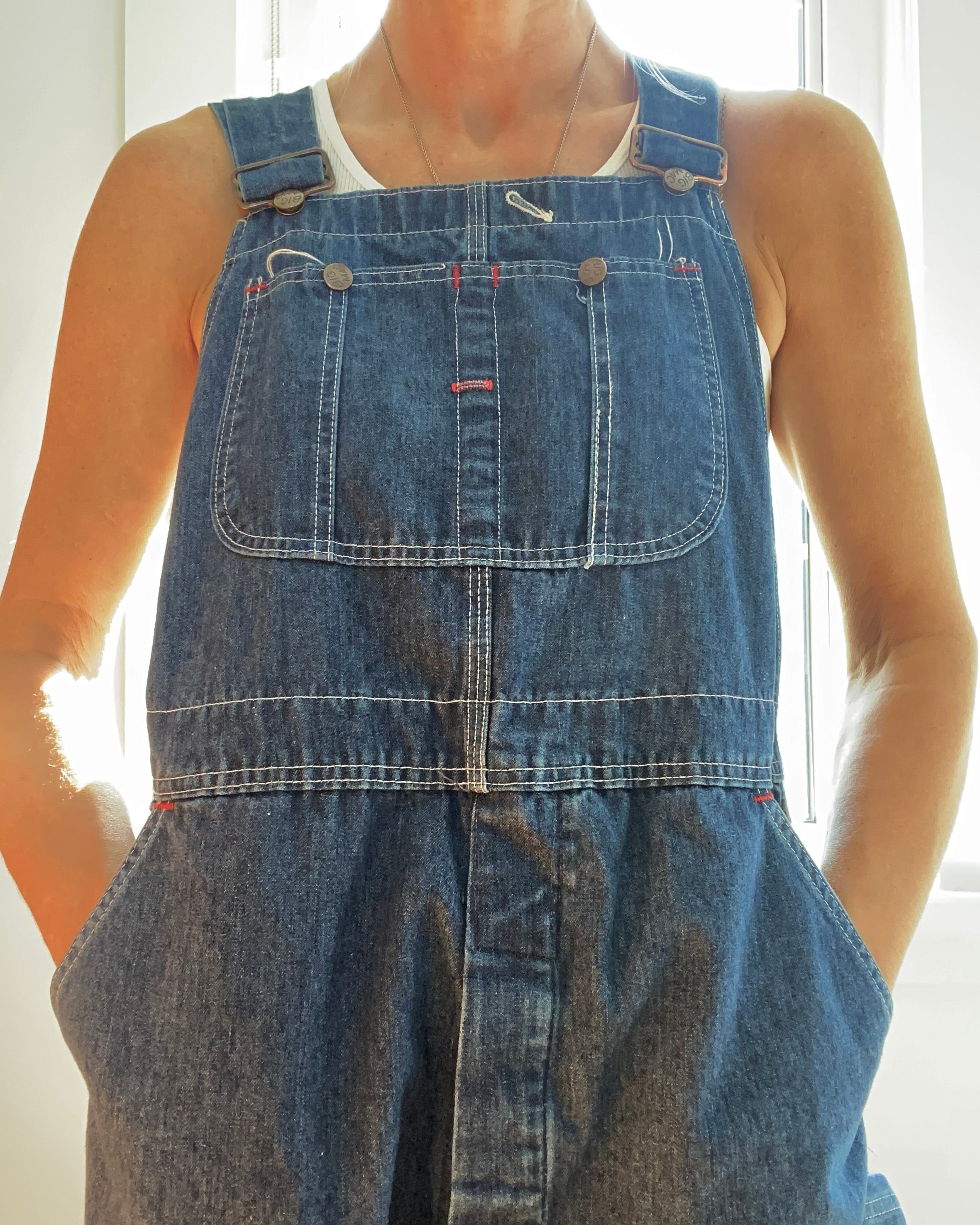 Vintage Big Mac Denim Carpenter Overalls Dark Blue Wash Size L
