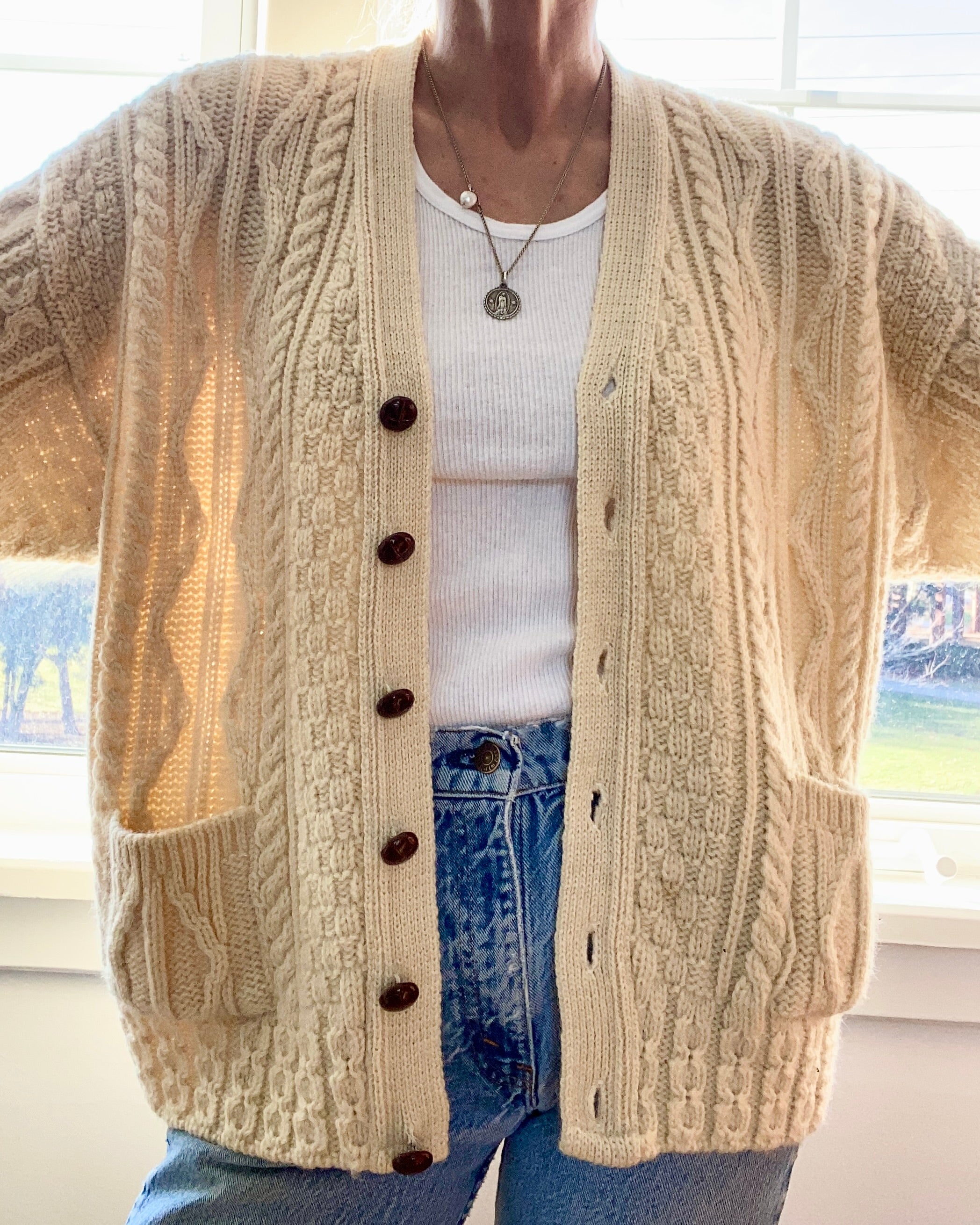 VINTAGE Irish Fisherman Cable Wool Cardigan M