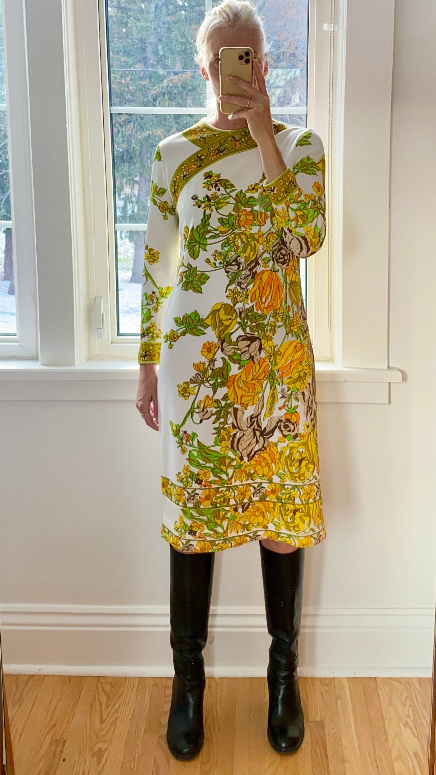 VINTAGE 1960s Mr.Dino Botanical Jersey Dress