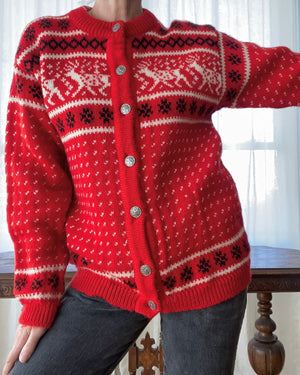 Vintage Dale of Norway Ski Setesdal Red Sweater Cardigan M L