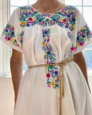 Vintage Mexican Embroidered White Dress
