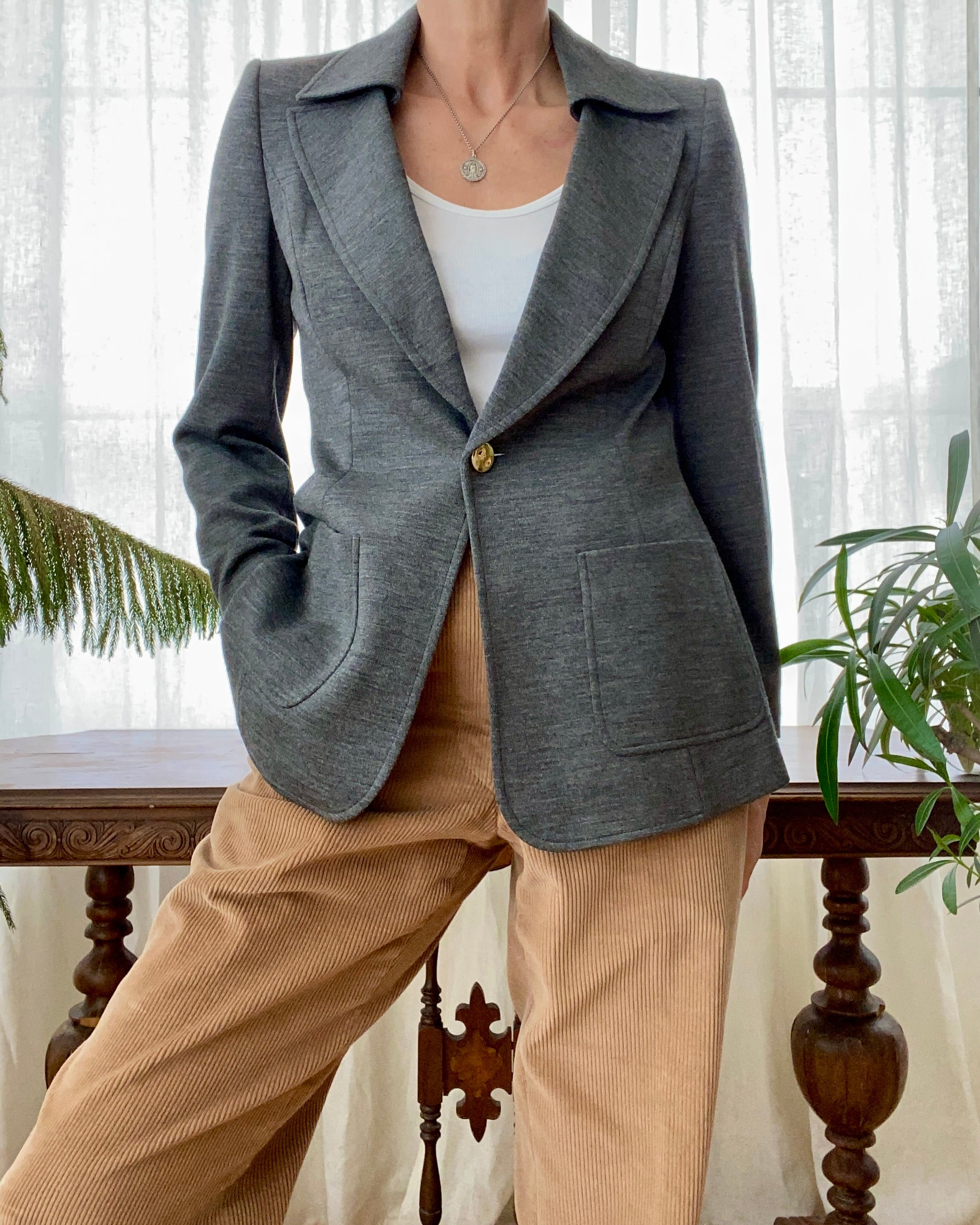 Vintage 1990s ESCADA by Margaretha Ley Grey Charcoal Ponte Blazer Jacket 38