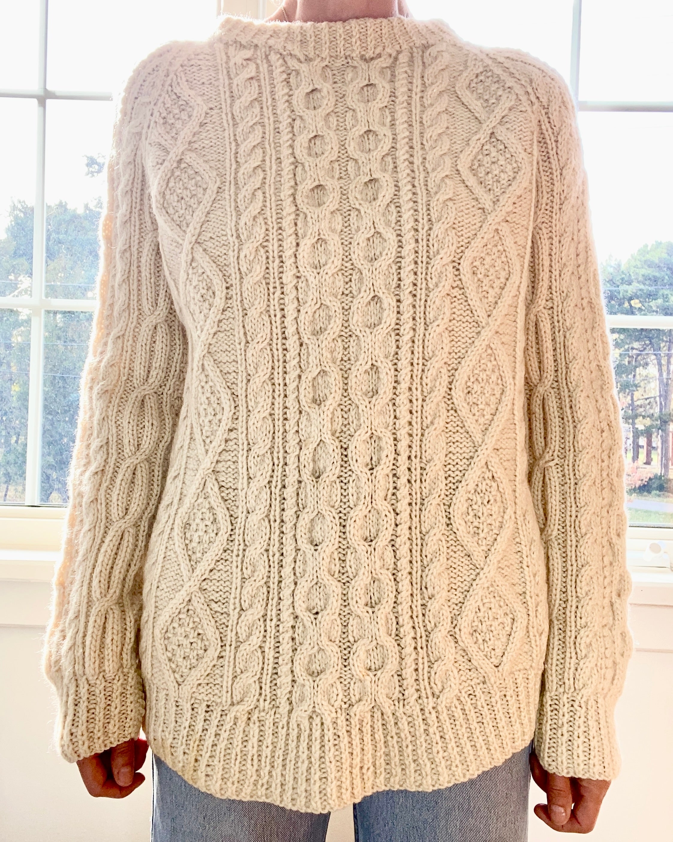 Vintage Handknit Cream Fisherman Cable Sweater