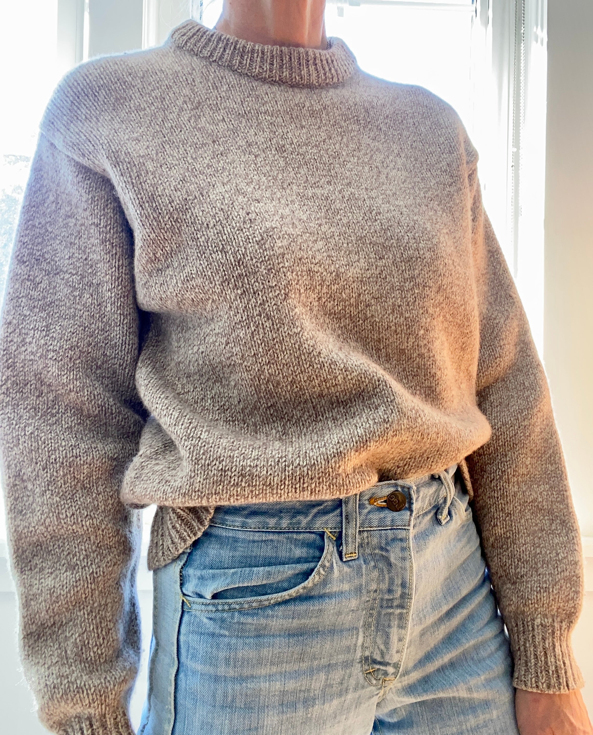 VINTAGE LLBEAN Oatmeal Melange Wool Crew Neck Sweater