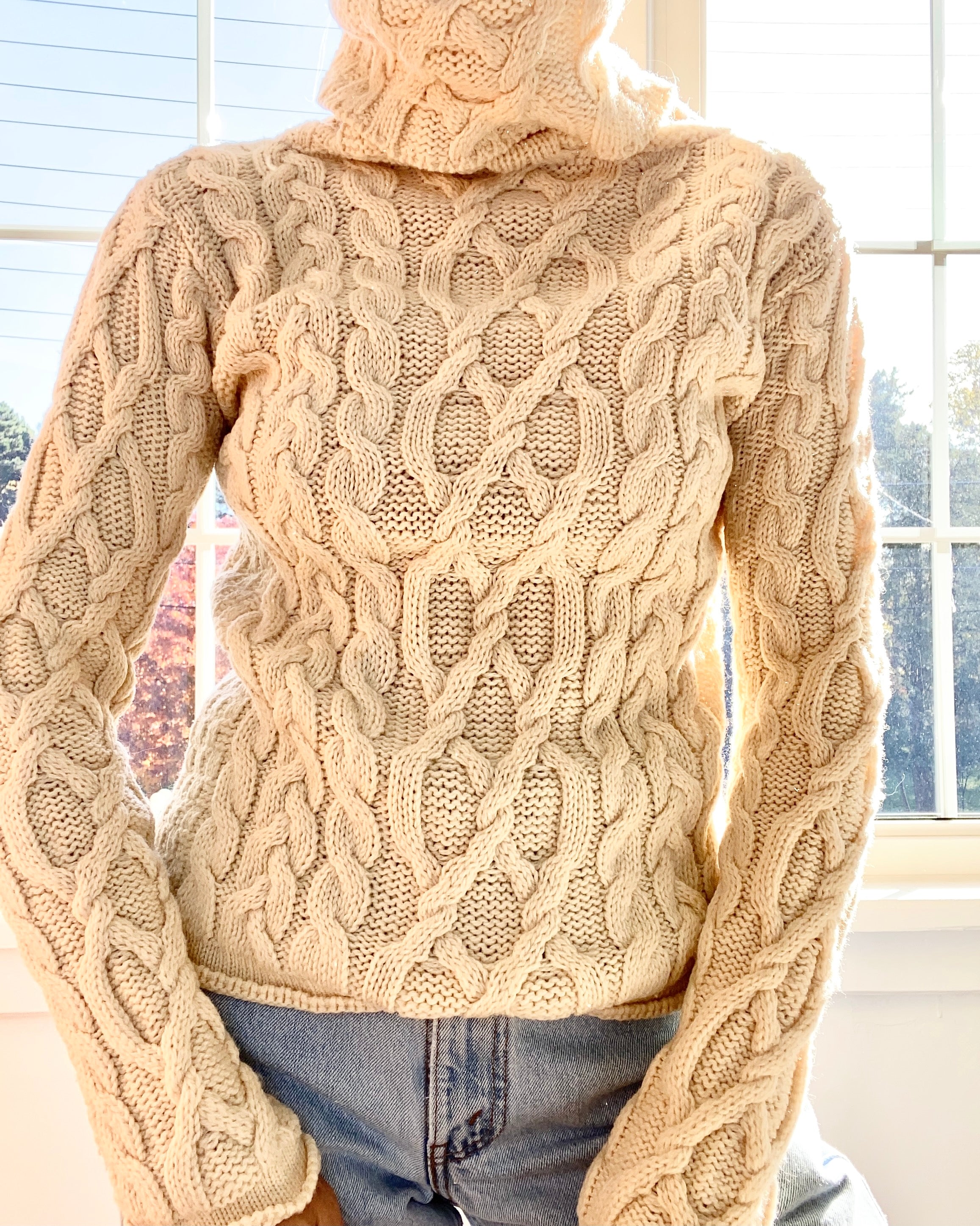 Vintage Cream Aran Cable Turtleneck
