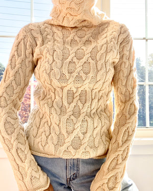 Vintage Cream Aran Cable Turtleneck