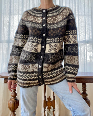 Vintage All Over Fair Isle Shetland Style Hand knit Wool Sweater in Earth tones M to L