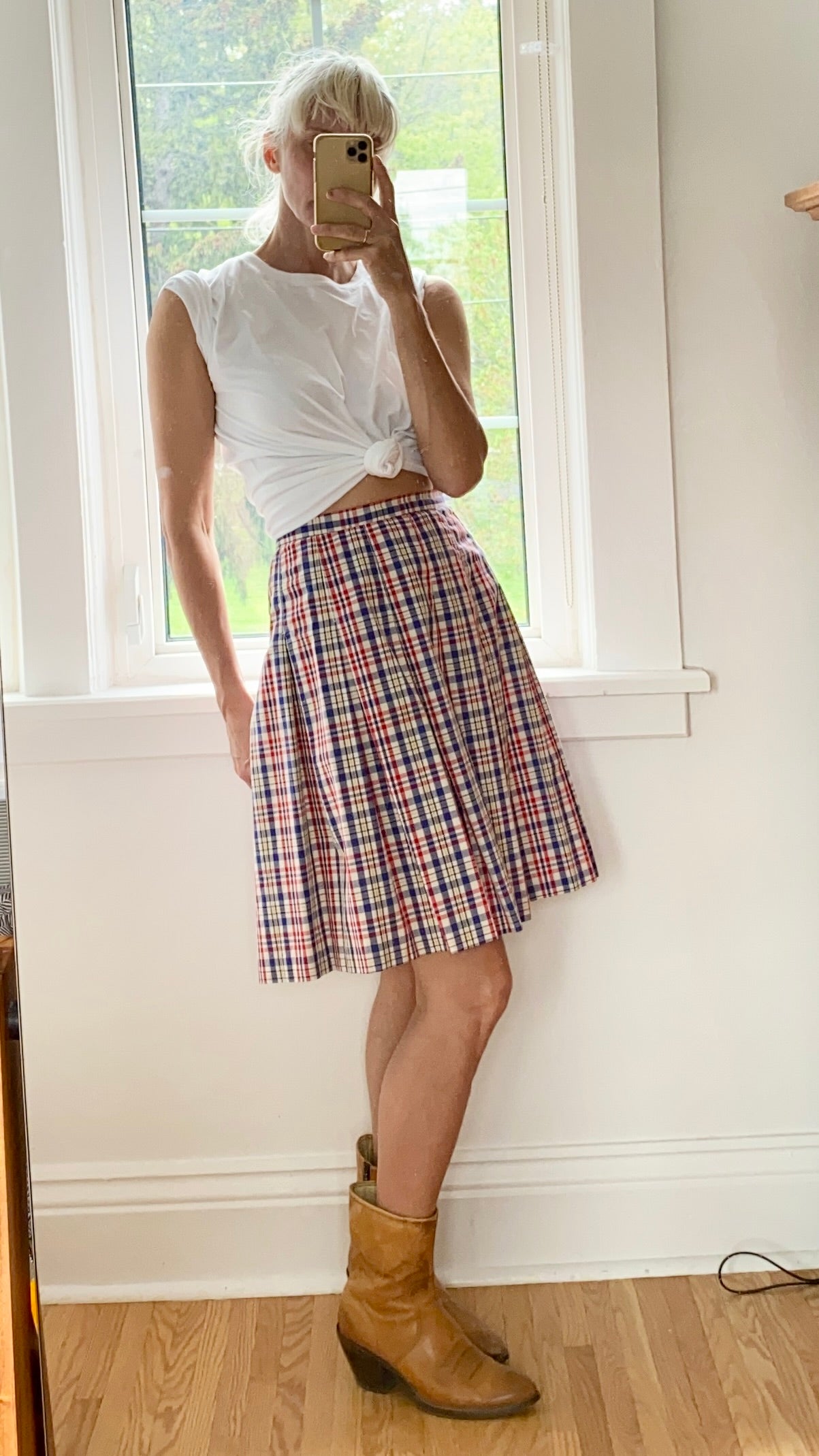 Vintage Pleated Gingham Plaid Skirt