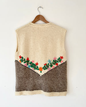 Vintage Handknit Wool Folk Embroidered Vest ML L
