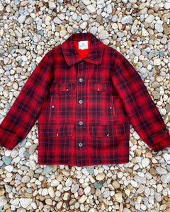 Vintage 1960s-1970s Johnson Buffalo Check Plaid Red and Black Mackinaw Hunting Workwear Jacket