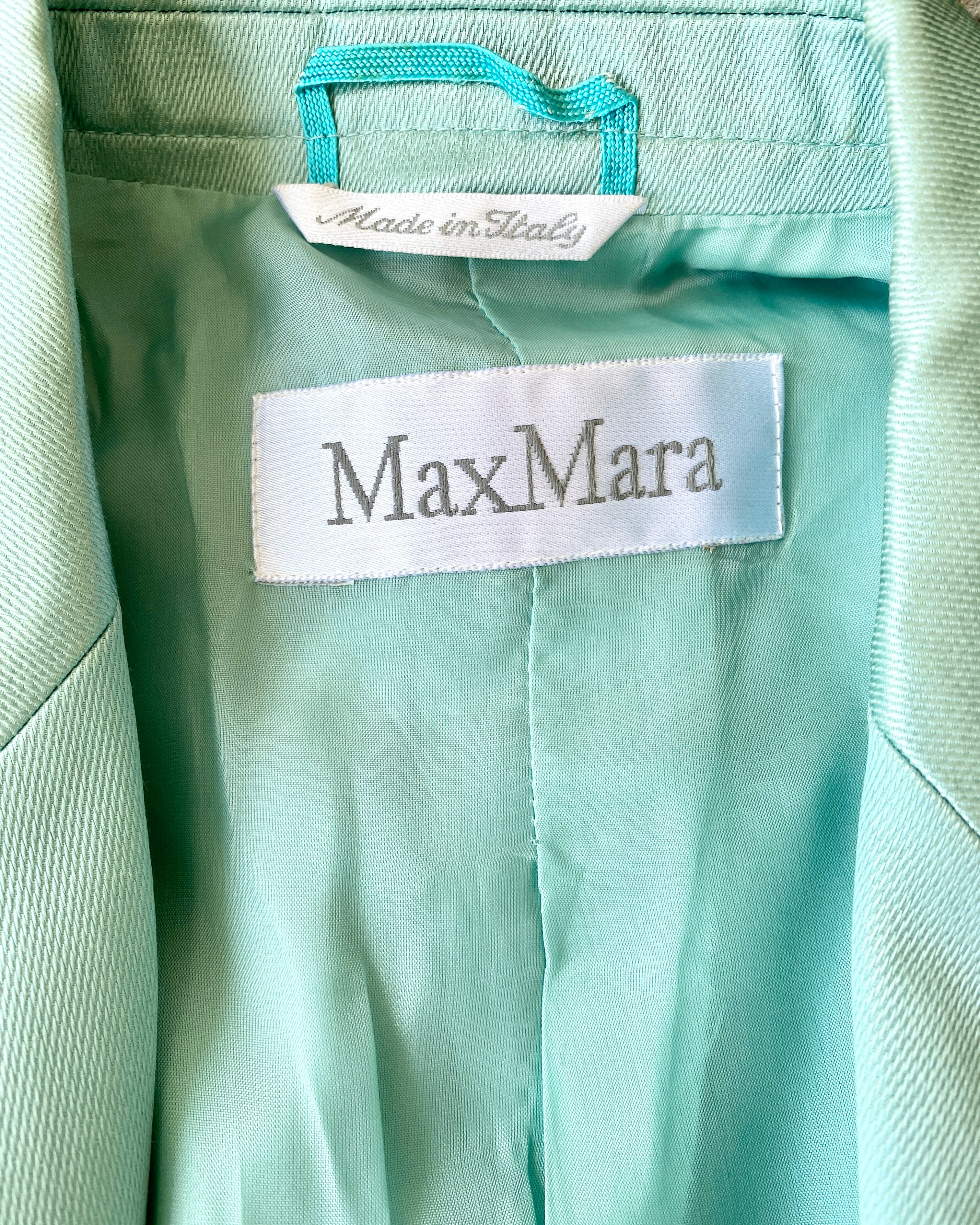 Vintage 1990s MAX MARA Mint Green Twill Silk Pant Suit Made in Italy 42 6 8 M