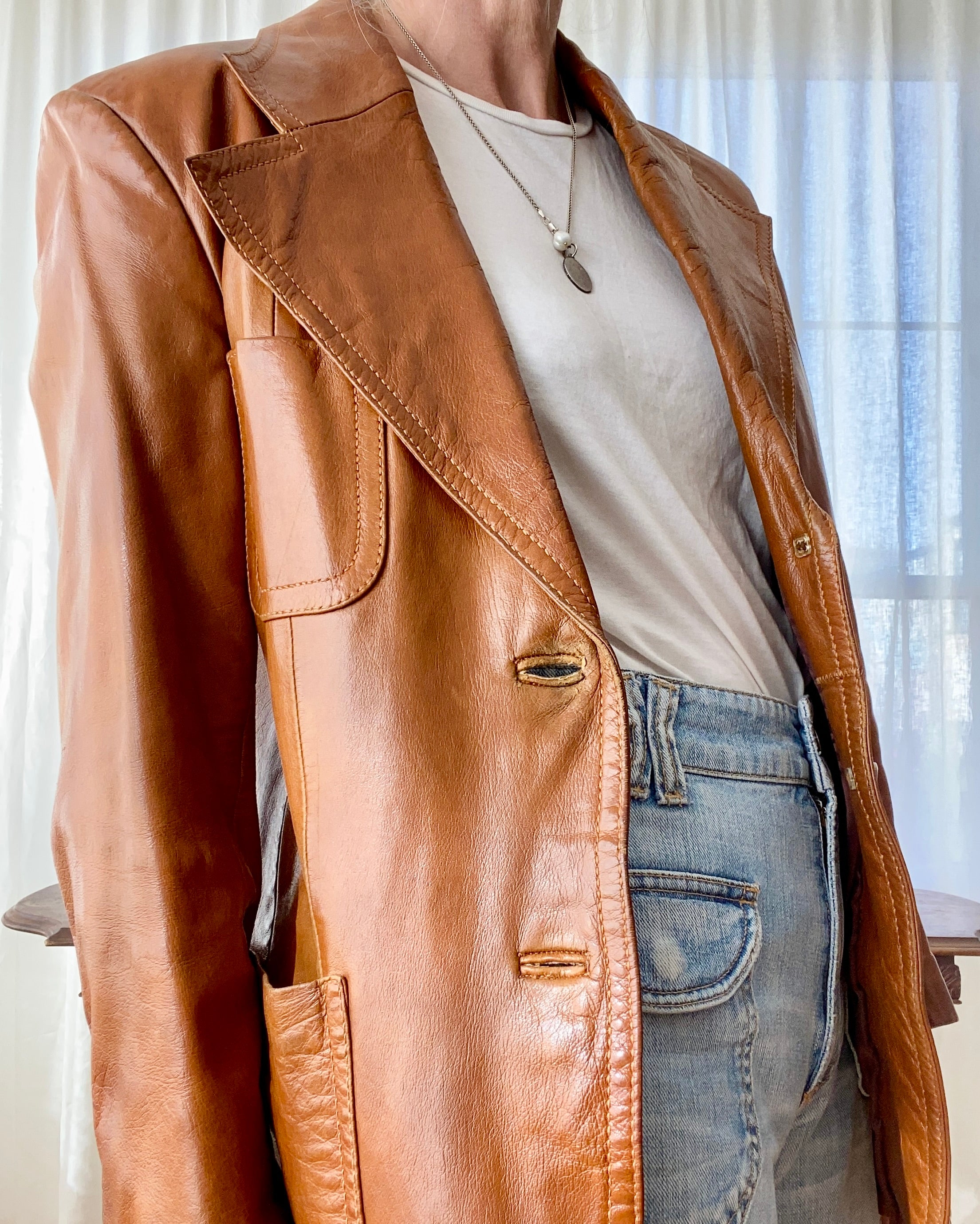 Vintage 1970s Pierre Cardin Rust Leather Blazer