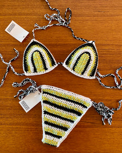 HOT POT VARIETY Black/Lime Stripe Crochet Bikini SET