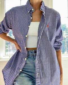 Vintage Ralph Lauren Mens Blue Gingham Button Down Shirt