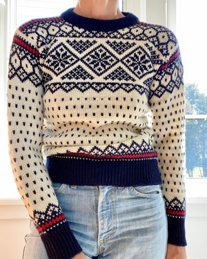 VINTAGE DALE of NORWAY Snowflake Handknit Ski Sweater S