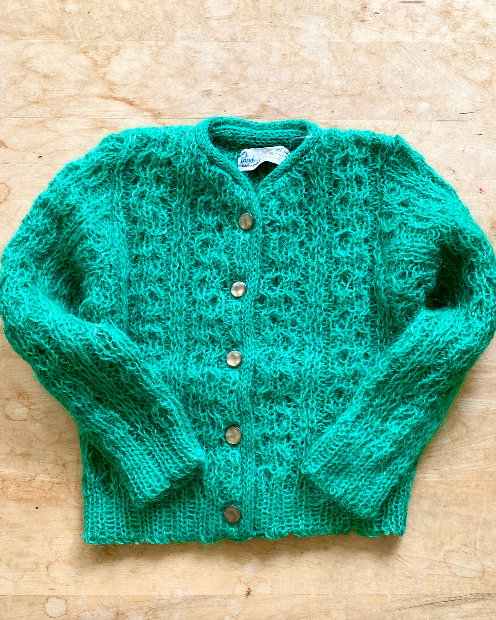 Vintage Handknit Green Mohair Cable Cardigan 2-4 years