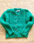 Vintage Handknit Green Mohair Cable Cardigan 2-4 years