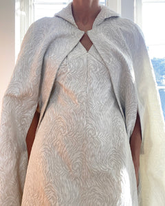 VINTAGE 1960s Silver and Ivory Brocade Dress and Cape