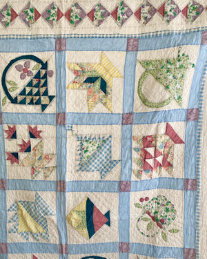 Vintage 1940s Fruit Basket Patchwork Quilt