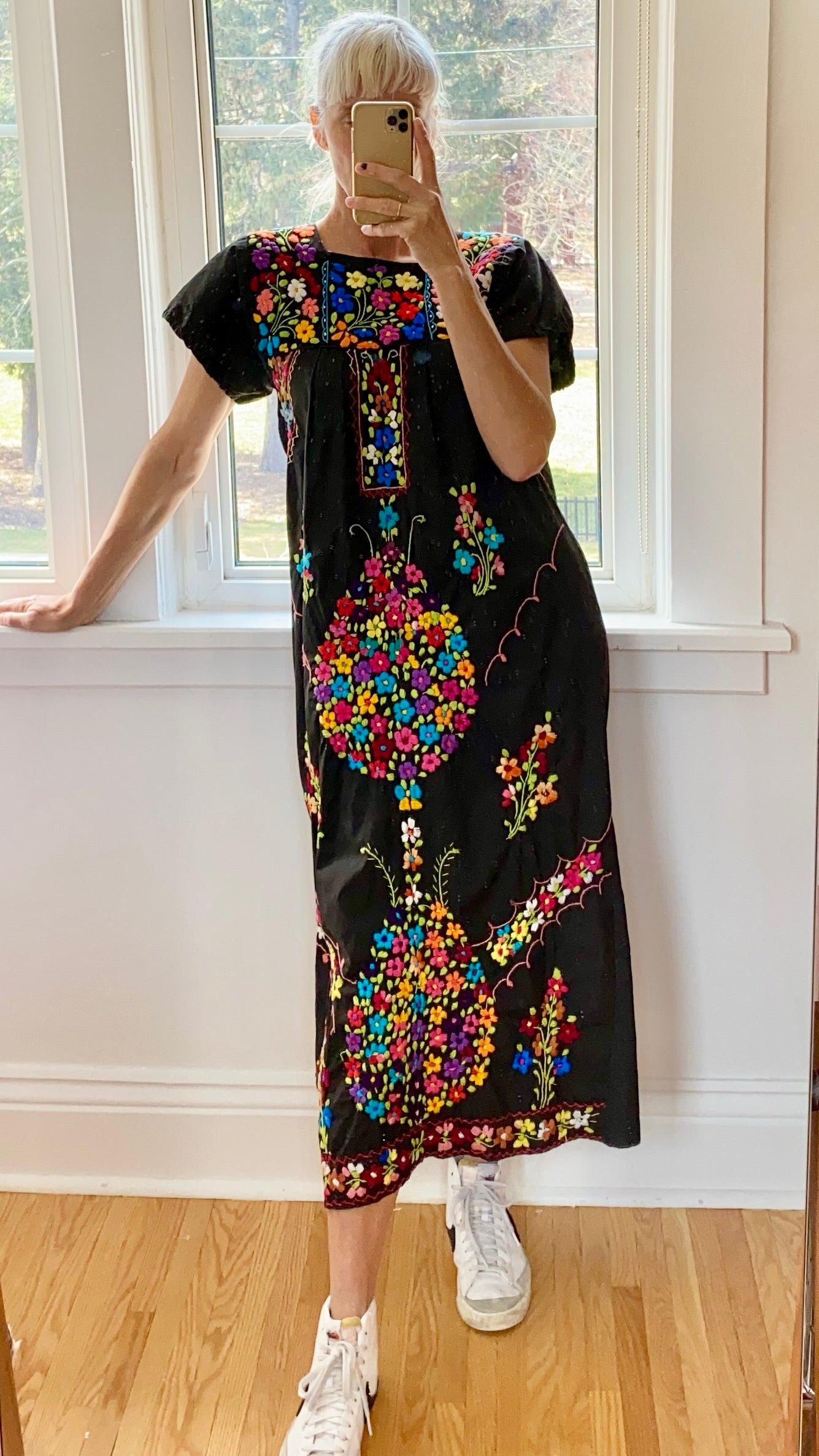 Vintage Mexican Embroidered Black Dress
