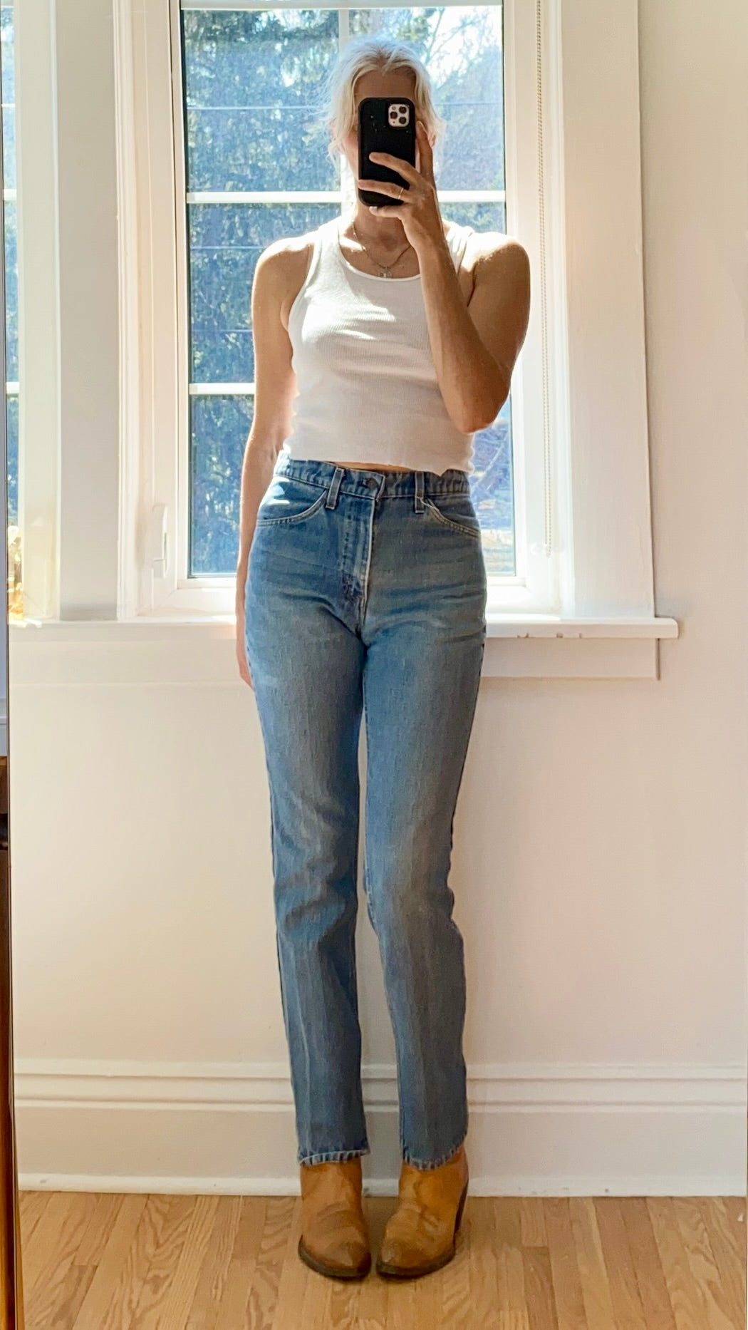 Vintage 1970s Orange Tab Light Denim Jeans made in USA Size 28 to 29
