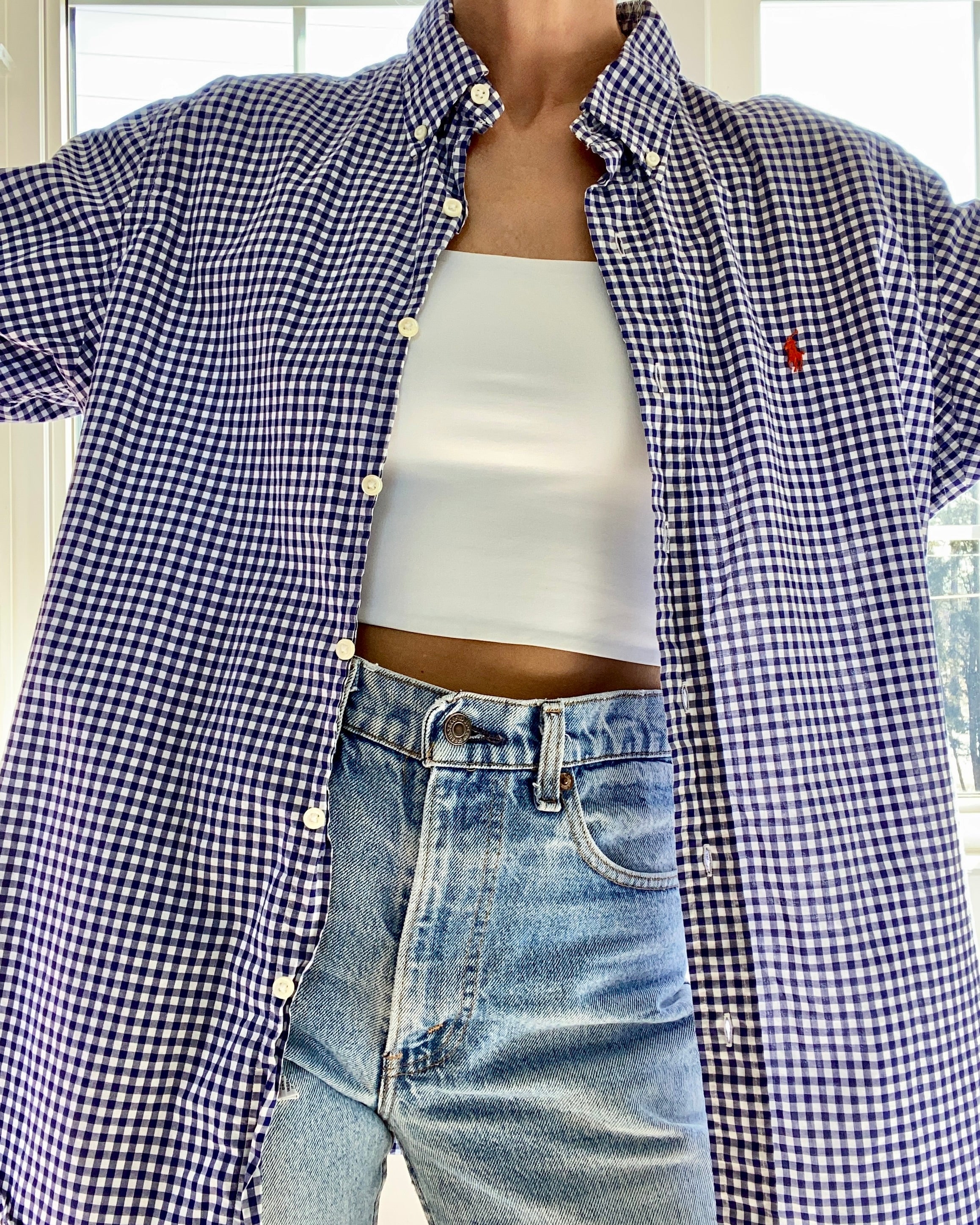 Vintage Ralph Lauren Mens Blue Gingham Button Down Shirt