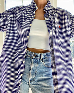 Vintage Ralph Lauren Mens Blue Gingham Button Down Shirt