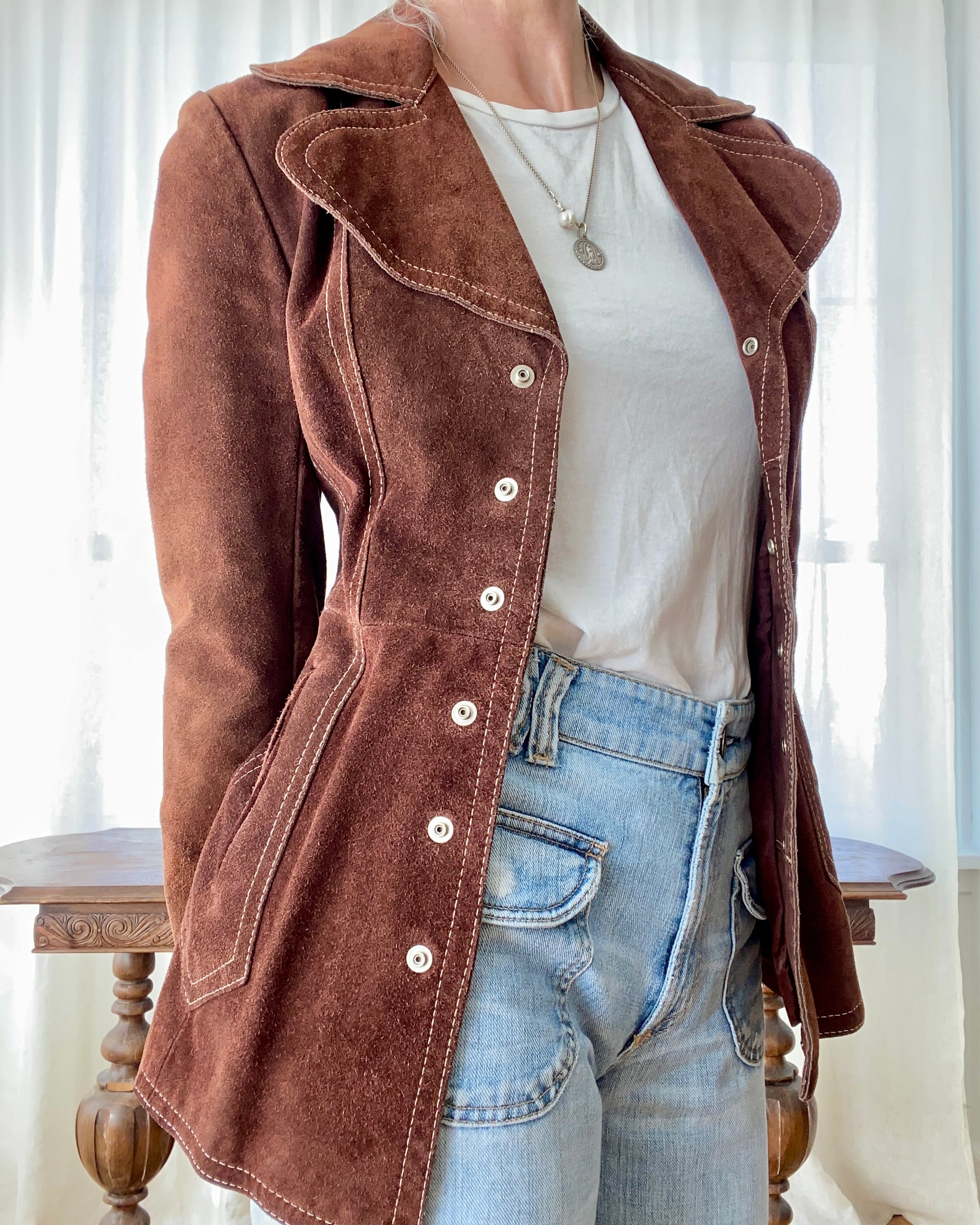 Vintage 1960s Janice Rust Suede Snap Blazer Jacket