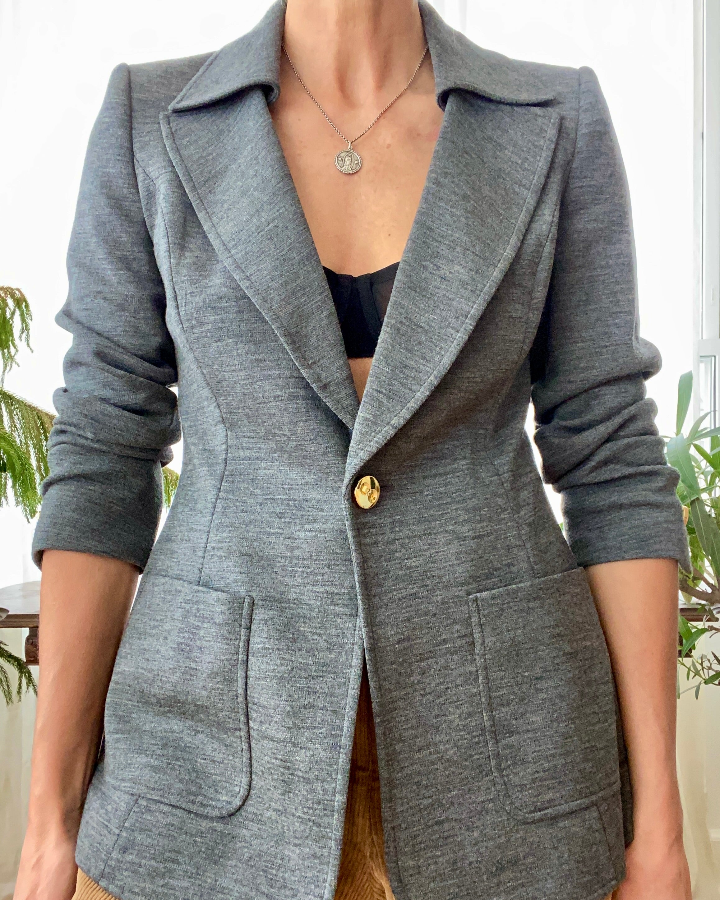 Vintage 1990s ESCADA by Margaretha Ley Grey Charcoal Ponte Blazer Jacket 38