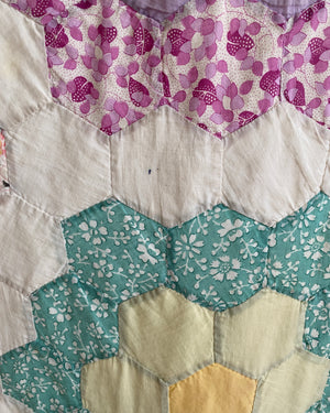 Vintage 1960s Pastel Grandmothers Garden Floral Patchwork Quilt
