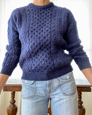 Vintage Blue Irish Fisherman Cable Sweater S or M