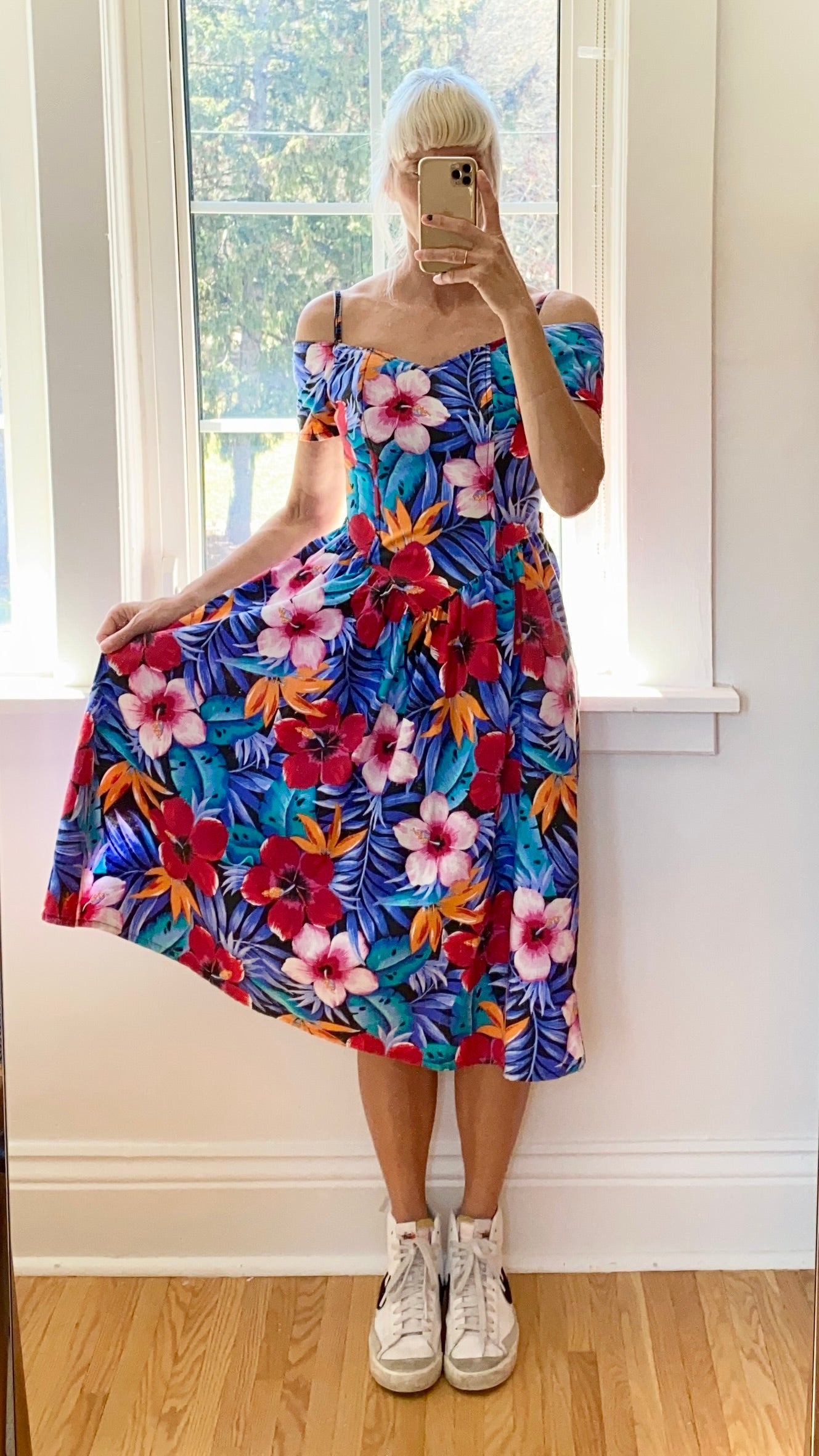 Vintage EBER of San Francisco Hibiscus Print Cotton Dress