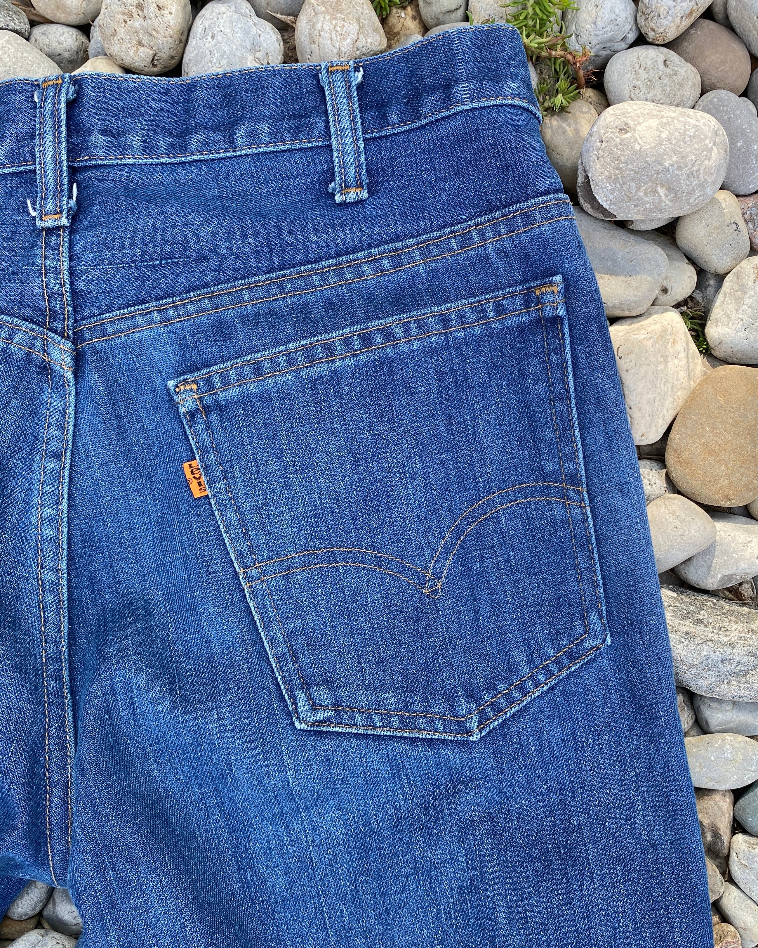 Vintage 1970s Levis 517 Orange Tab Medium to Dark Wash Flare Jeans size 34