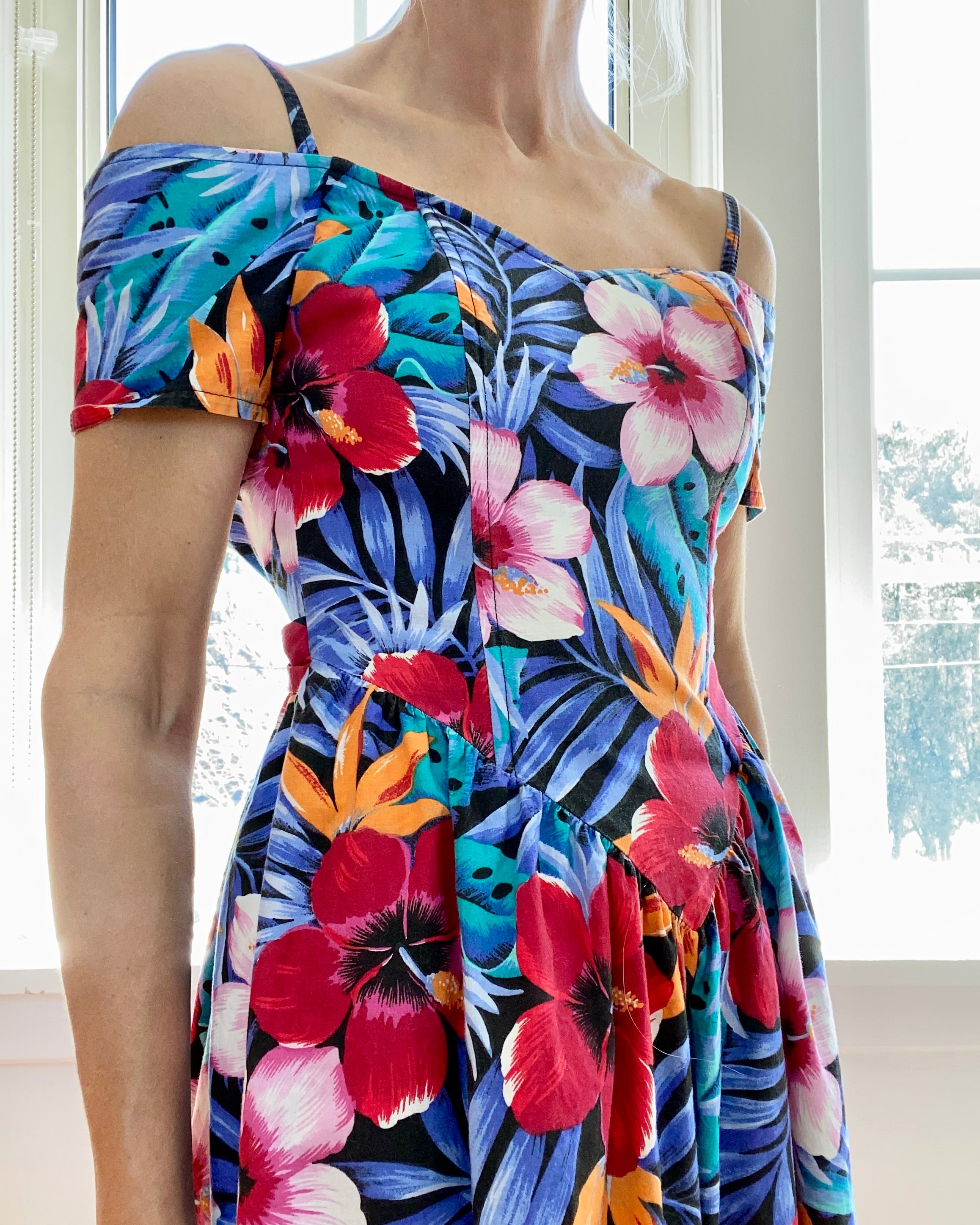 Vintage EBER of San Francisco Hibiscus Print Cotton Dress