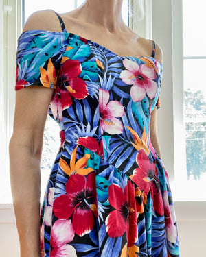 Vintage EBER of San Francisco Hibiscus Print Cotton Dress