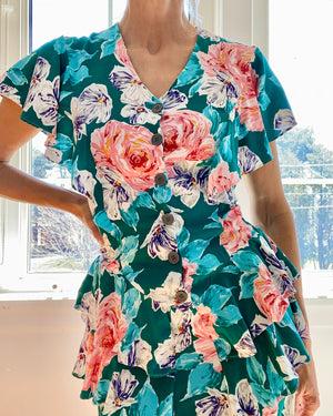 Vintage Joni Blair of California Floral Print Ruffle Dress