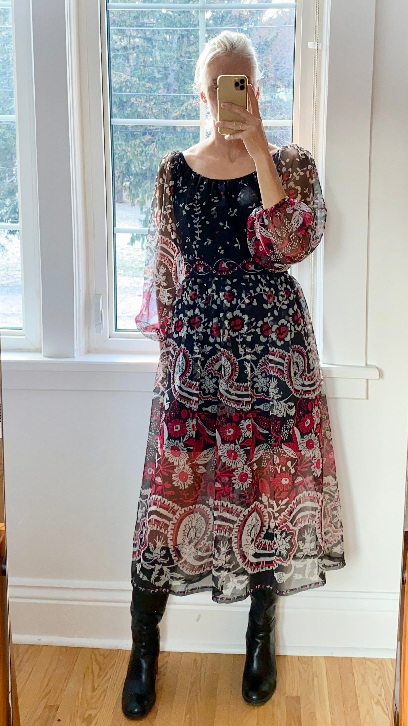 VINTAGE Italian Silk Chiffon Floral Dress